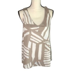 Pursue Taupe & Cream Geometric Print Racerback Tank Top Medium